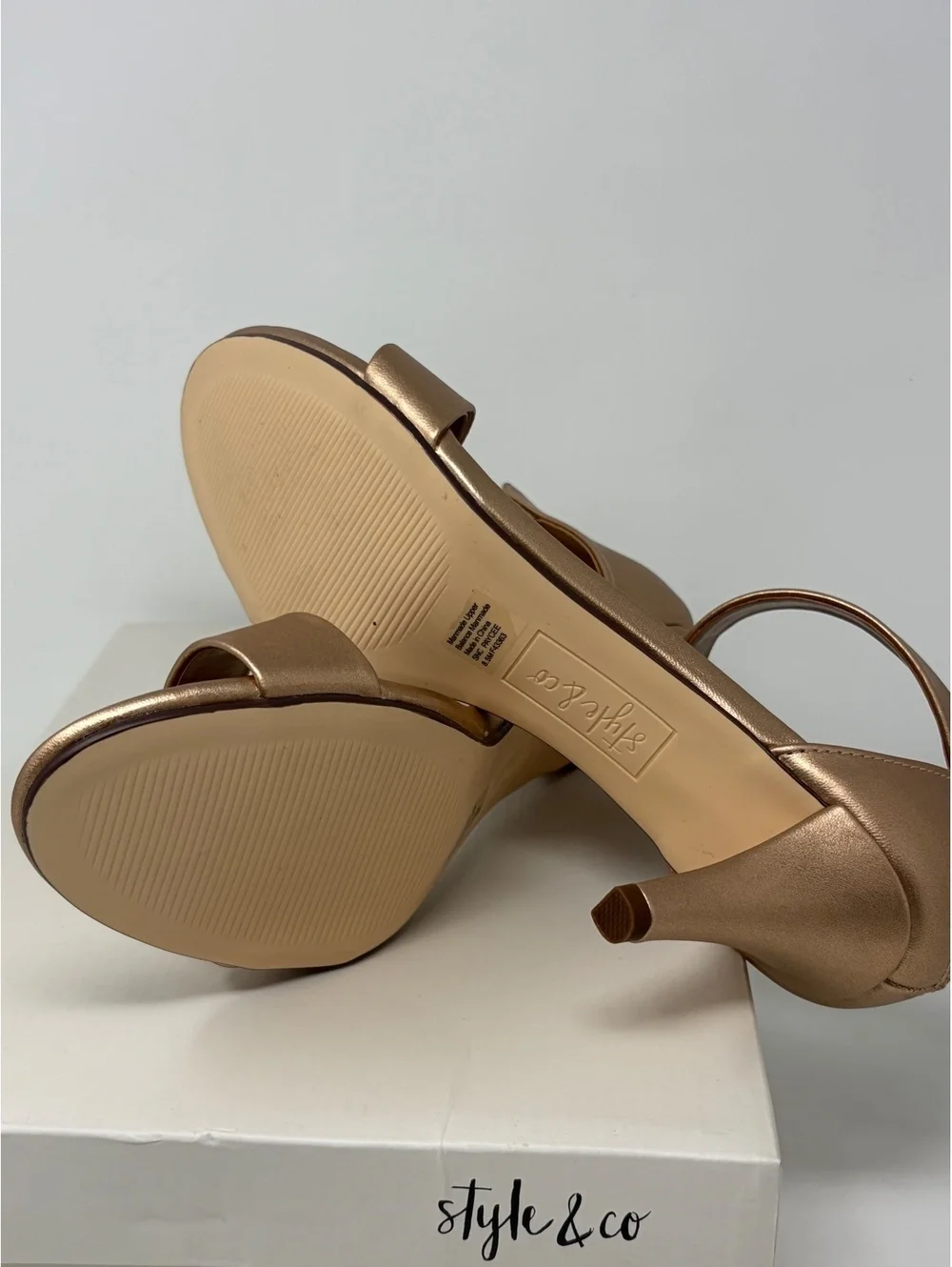 Style & Co Paycee Rose Gold Shine Heeled Sandals Size 8.5 M